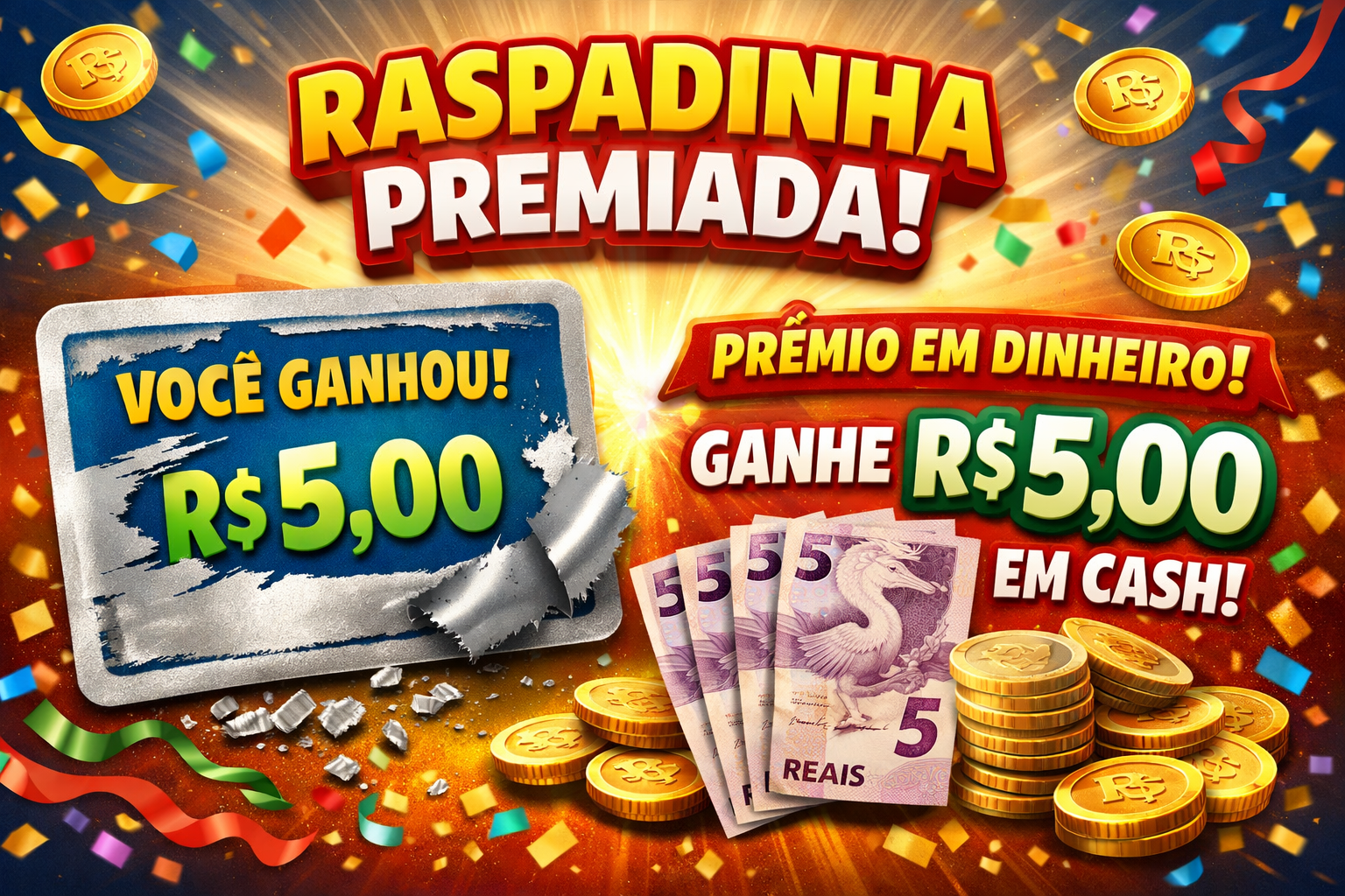 Prêmio em dinheiro R$5,00 reais