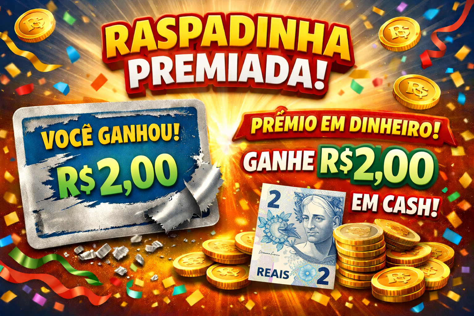 Prêmio em dinheiro R$ 2,00 reais