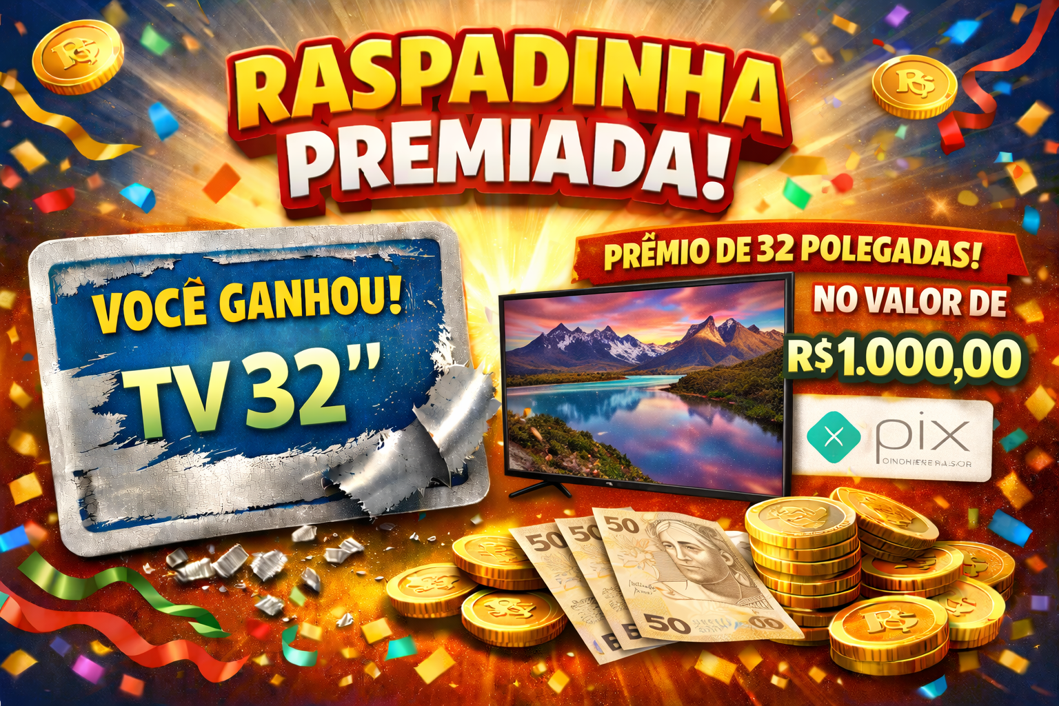 Prêmio TV 32 polegadas Smart ou R$ 1.000,00 no PIX