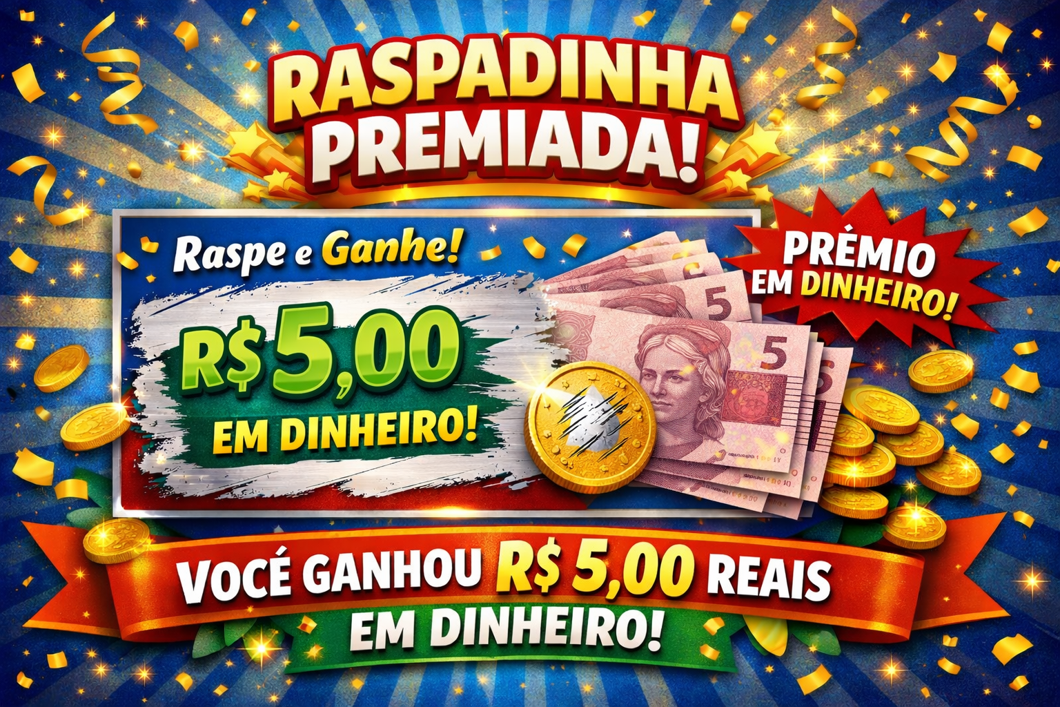 Prêmio em dinheiro R$ 5,00 reais