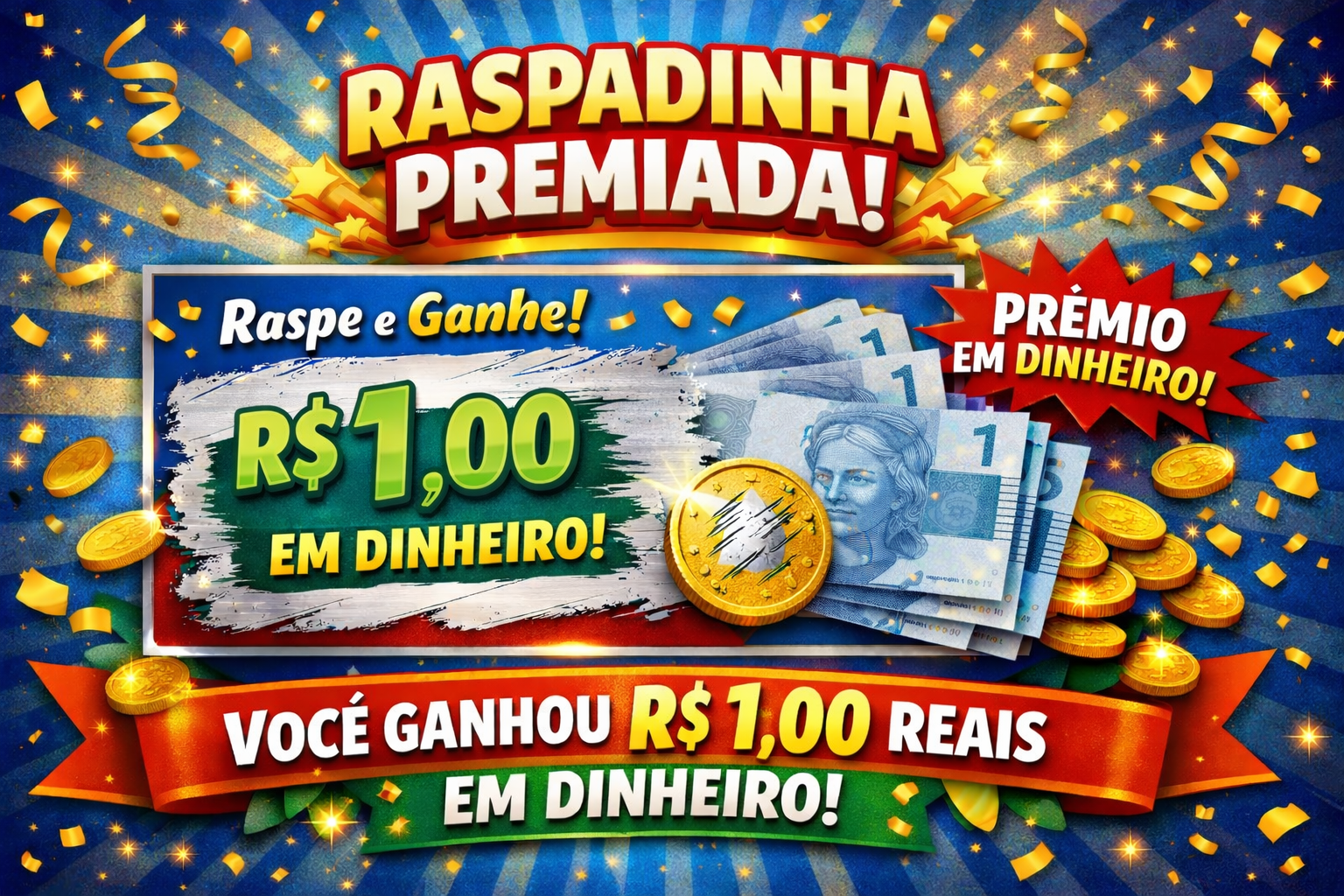 Prêmio em dinheiro R$ 1,00 real