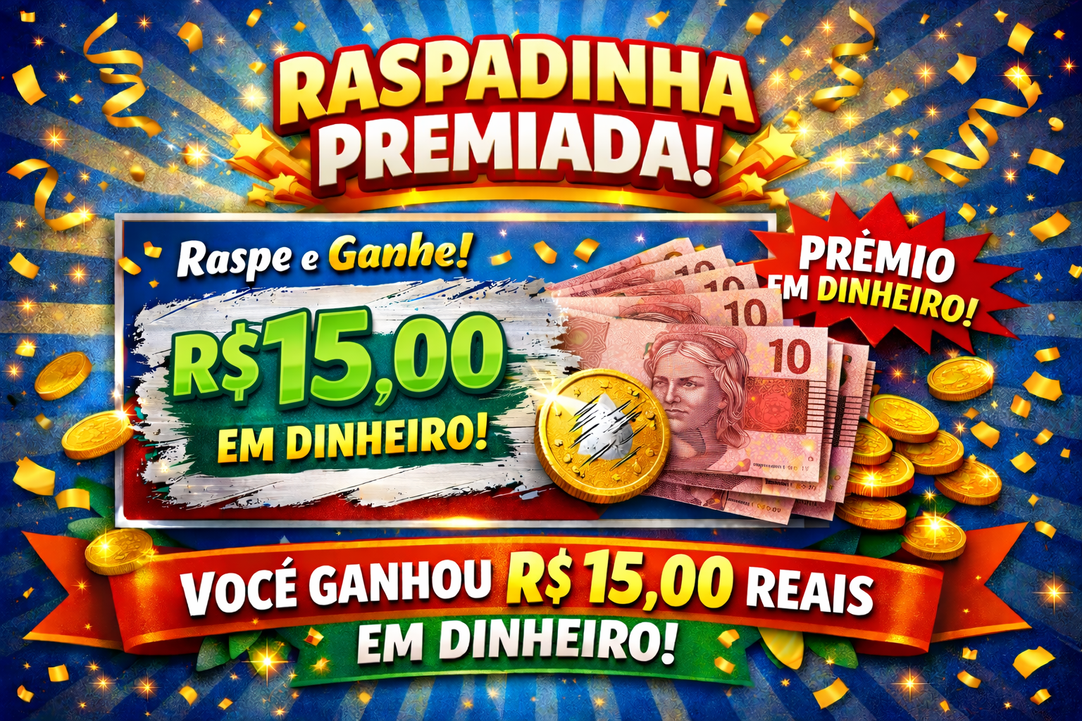 Prêmio em dinheiro R$ 15,00 reais