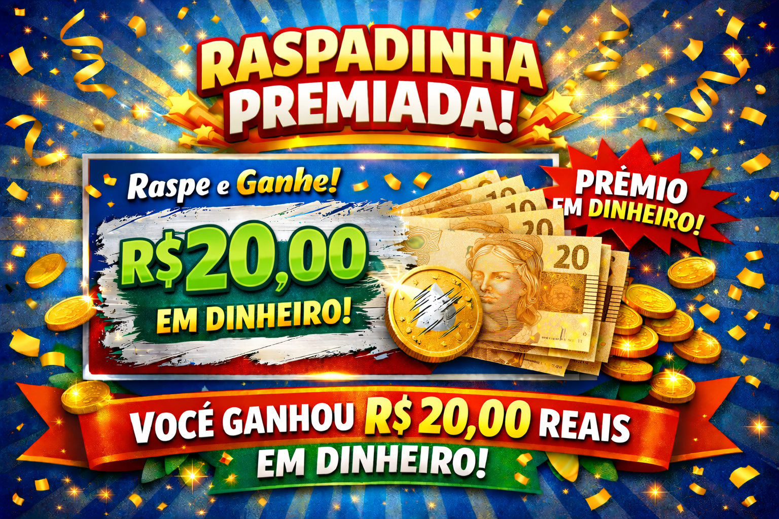 Prêmio em dinheiro R$ 20,00 reais