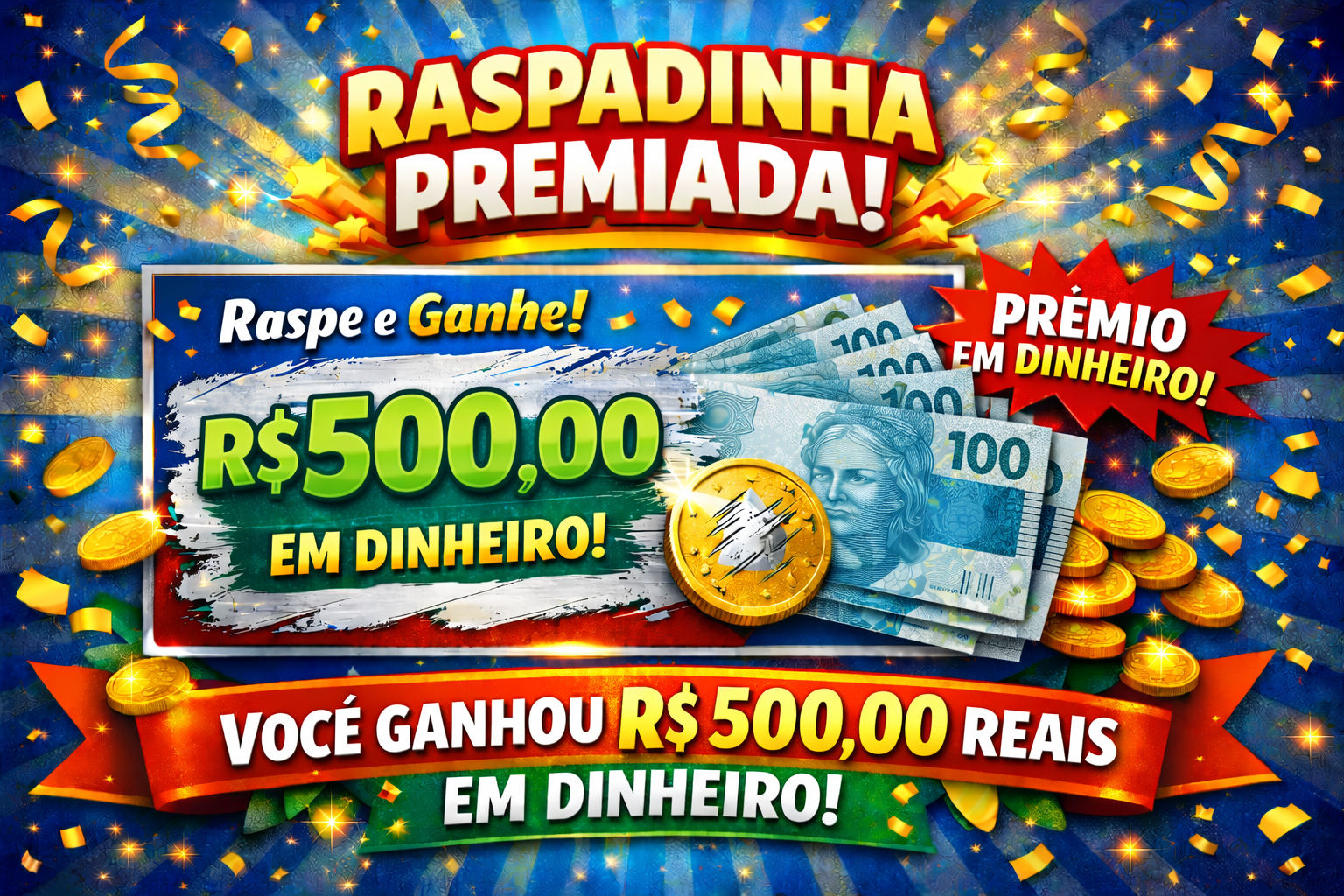 Prêmio em dinheiro R$ 500,00 reais 