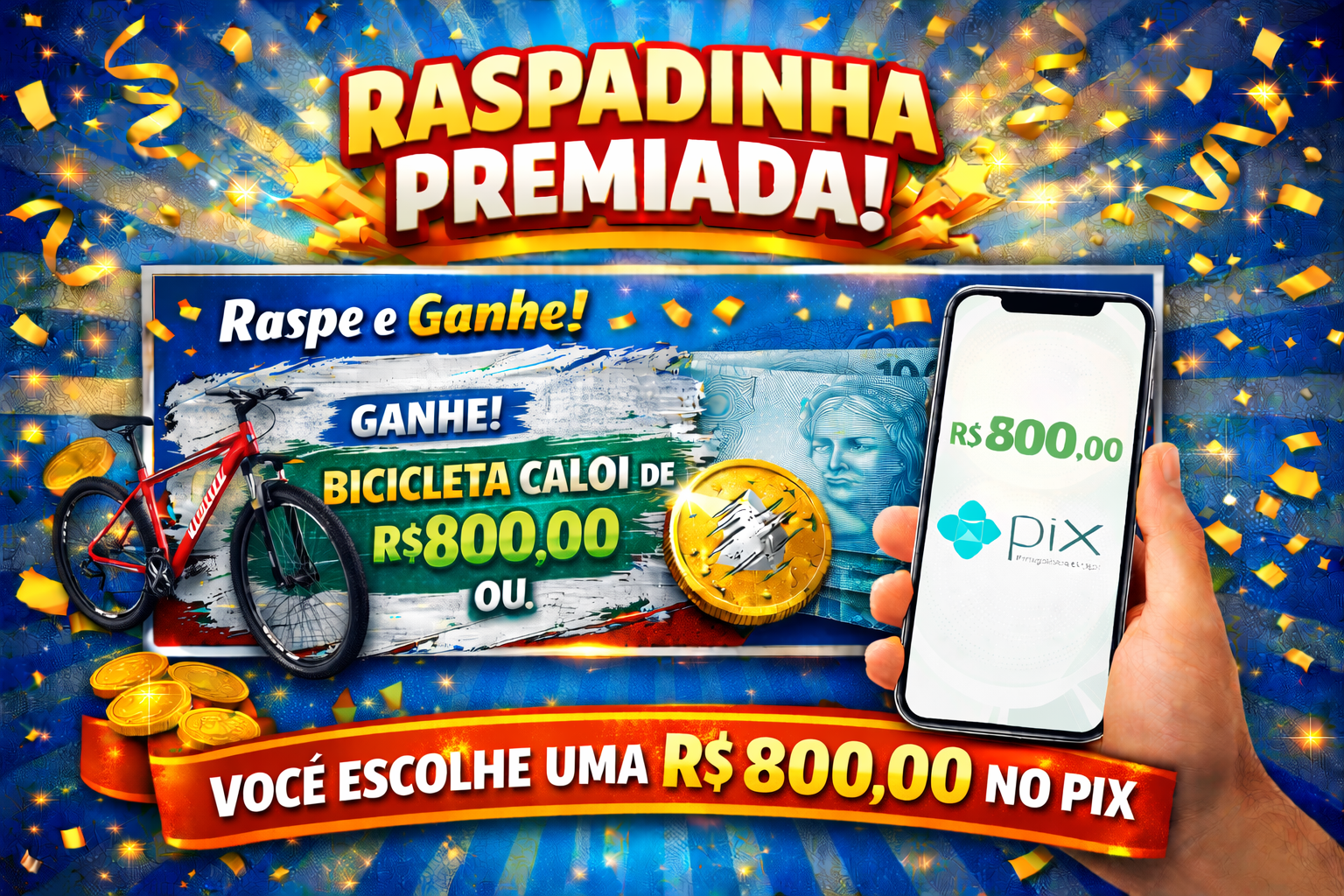 Premiação Bicicleta Caloi ou R$ 800,00 reais no Pix