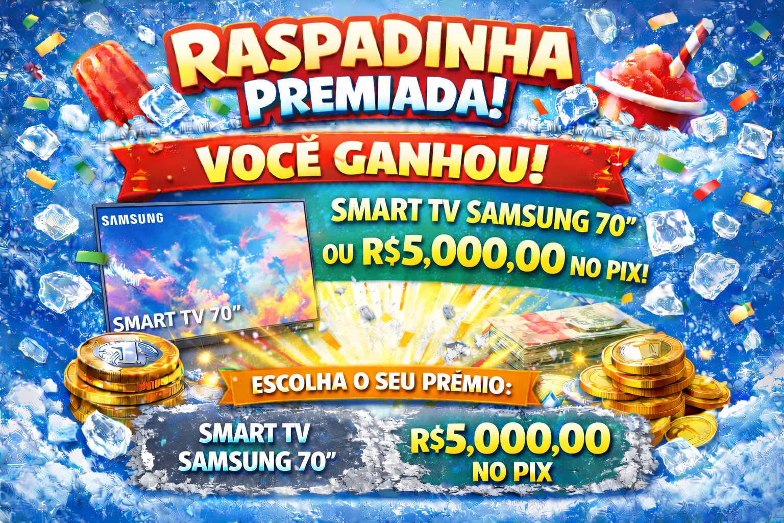 Prêmio Smart TV Samsung 70" ou R$ 5.000,00 reais no Pix