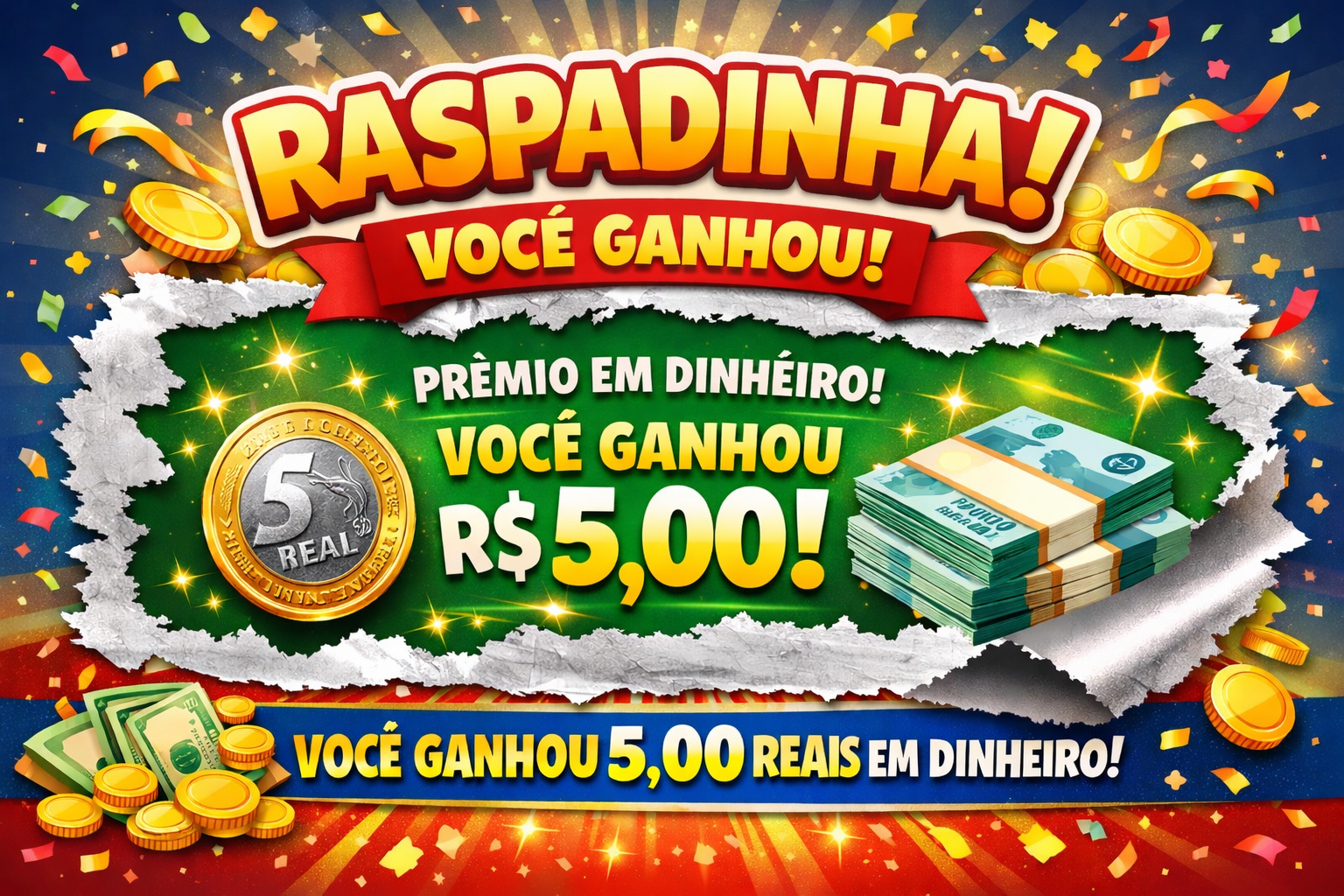 Prêmio em dinheiro R$ 5,00 reais