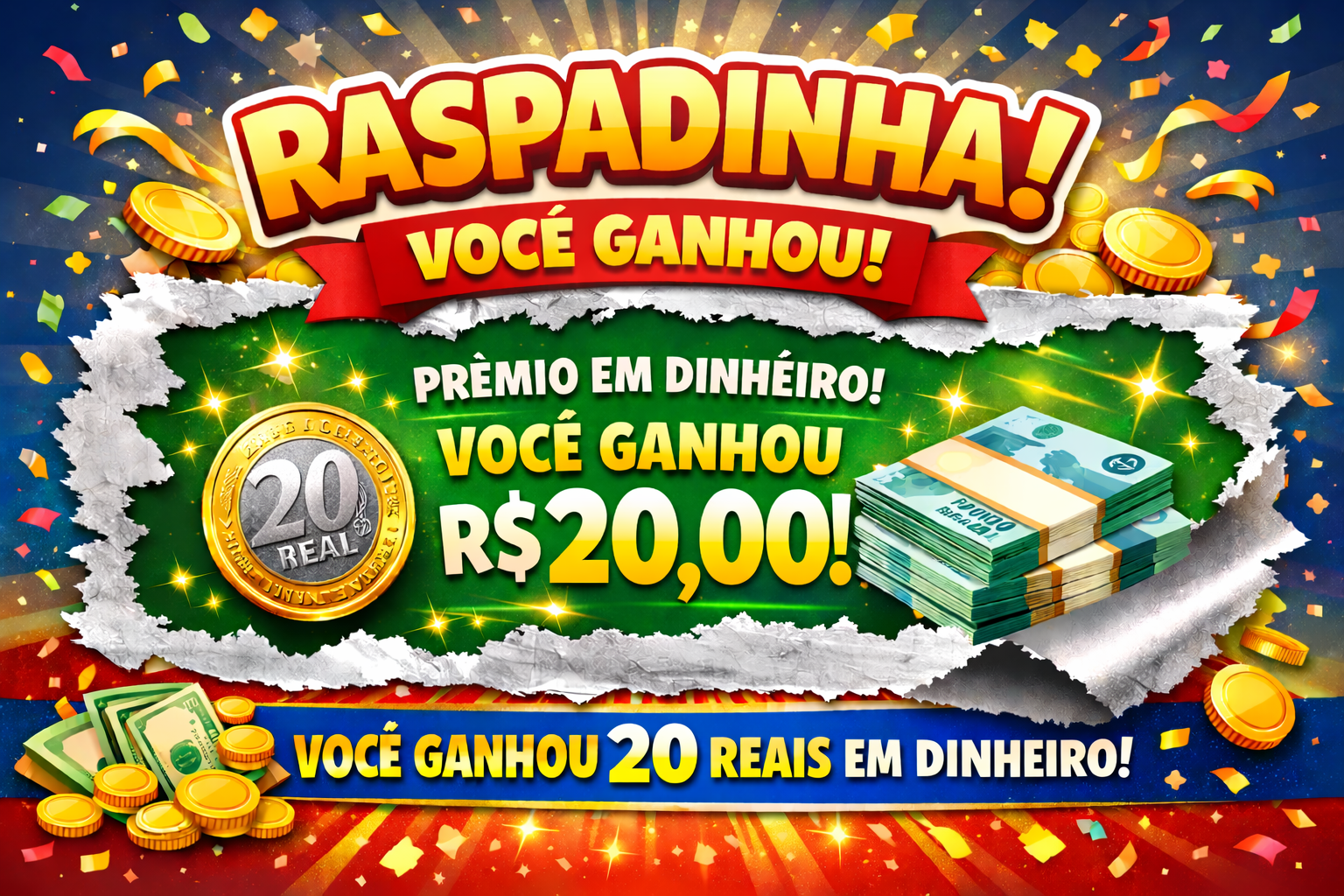 Prêmio em dinheiro R$ 20,00 reais
