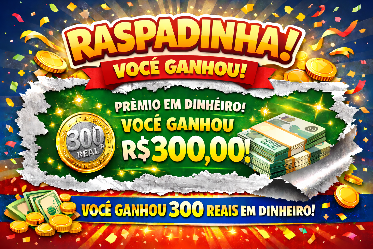 Prêmio em dinheiro R$ 300,00 reais