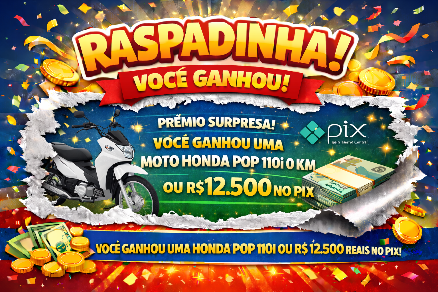 Prêmio Moto Honda Pop 110i zero km ou R$ 12.500 no pix